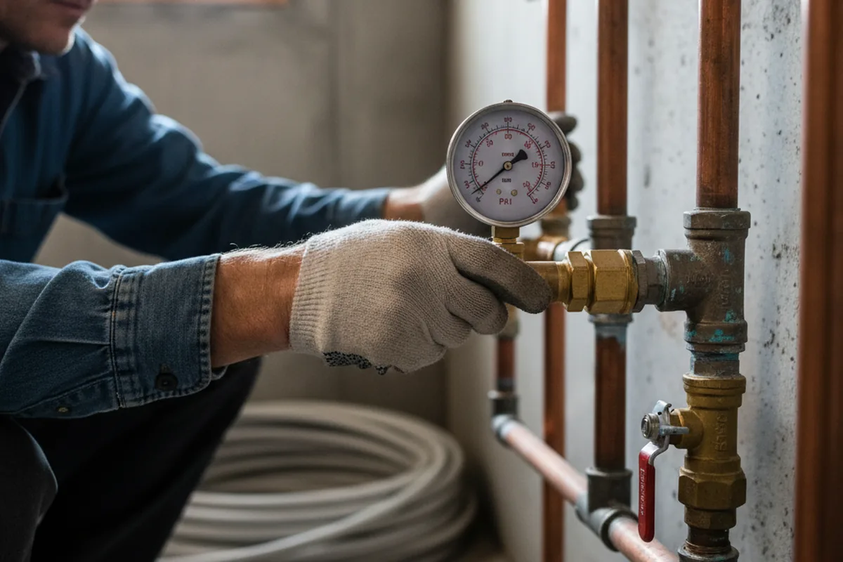Pressure testing a repaired line during Water Line Repair in Marlin